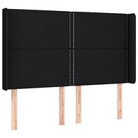 Hoofdbord met randen 147x16x118/128 cm stof zwart - thumbnail