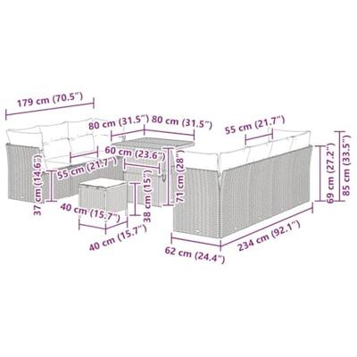Tuinbankenset 10 pcs Grijs poly rattan