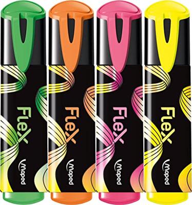 Maped Fluo'Peps Flex markeerstift, assorti, doosje van 4 stuks Maped Fluo'Peps Flex markeerstift, assorti, doosje van 4 stuks