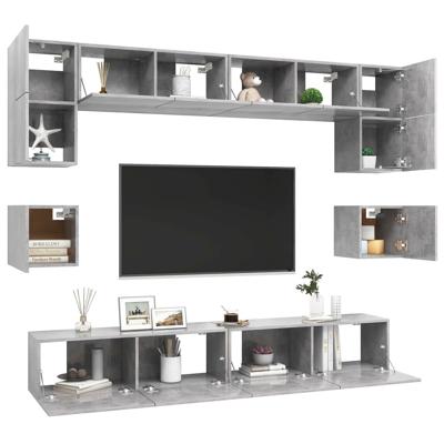 8-delige Tv-meubelset bewerkt hout betongrijs - thumbnail
