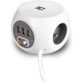ACT Connectivity Stekkerdoos cube met 3 stopcontacten, USB-A-poorten, 1,5m (België)