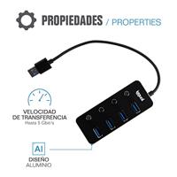iggual - Hub type A 4 poorten - Inclusief vier USB 3.1 4 knoppen tot 5 Gbps - Compatibel met Mac OS, Windows, Linux - thumbnail