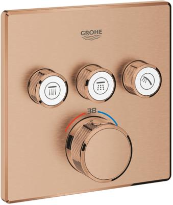 Inbouwkraan GROHE Grohtherm Smart Control Thermostaatkraan met 3-weg Omstelling Vierkant Warm Sunset Geborsteld