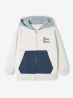 Sportieve sweater met rits en capuchon, colourblock jongens blauwgroen - thumbnail