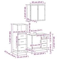 3-delige Badkamermeubelset bewerkt hout bruin eikenkleur - thumbnail