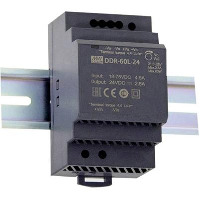 Mean MELL Mean Well DDR-60L-24 DC-DC-omvormer, 60 W, 24 V/2,5 A