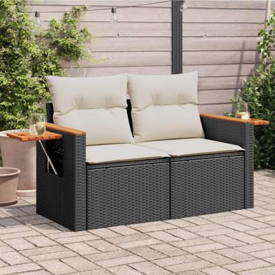 Tuinbank 2-zits met kussens poly rattan zwart Tuinbank 2-zits met kussens poly rattan zwart