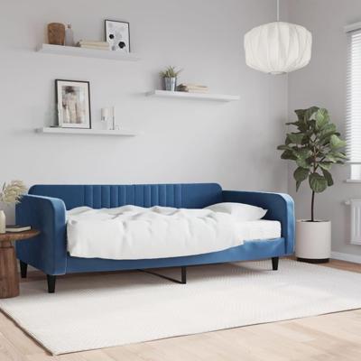 Slaapbank met matras 100x200 cm fluweel blauw