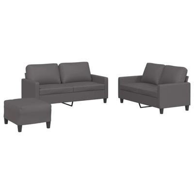 3-delige Loungeset met kussens kunstleer grijs - thumbnail