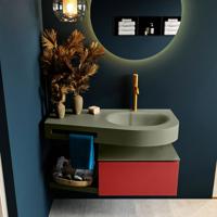 MONDIAZ RIVA 100cm badmeubel onderkast / planchet kleur Fire met 1 lade. Wastafel DULCET rechts 1 kraangat kleur Army. - thumbnail