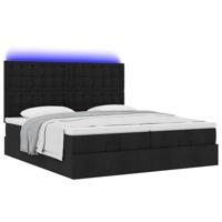 Ottoman bed met matrassen en LED's 180x200cm stof zwart - thumbnail