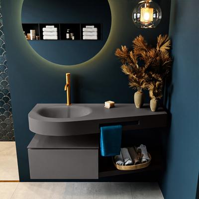 MONDIAZ RIVA 120cm badmeubel onderkast / planchet kleur Dark_Grey met 1 lade. Wastafel DULCET links 1 kraangat kleur Dark_Grey.