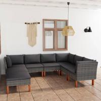 8-delige Loungeset met kussens poly rattan grijs - thumbnail