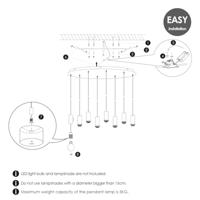 Metaal kroonluchter - Industrie hanglamp - Zwart - Met 8 pcs lampvoeten - Ontworpen voor Eetkamer en Slaapkamer - 80 x 25 x 117.5cm - set met E27 Lamphouder - voor Lampenkap met Doorsnede max 15cm - Gloeilamp Niet Inbegrepen - thumbnail