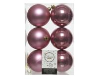 Decoris kerstballen plastic set roze 8cm 6st - thumbnail