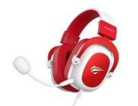 Havit Gaming-hoofdtelefoon, rood en wit, 53 mm luidspreker, omnidirectionele geluidsopname, verstelbare hoofdstraal, compatibel met gaming-apparaten, multifunctionele draadbediening, leren oorkappen - thumbnail