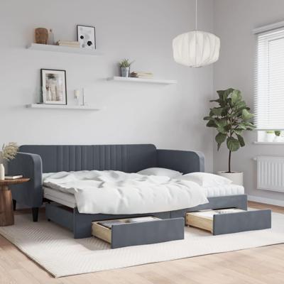 Slaapbank onderschuifbed en lades 90x190 cm fluweel donkergrijs