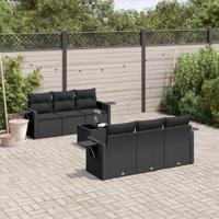 7-delige Loungeset met kussens poly rattan zwart - thumbnail