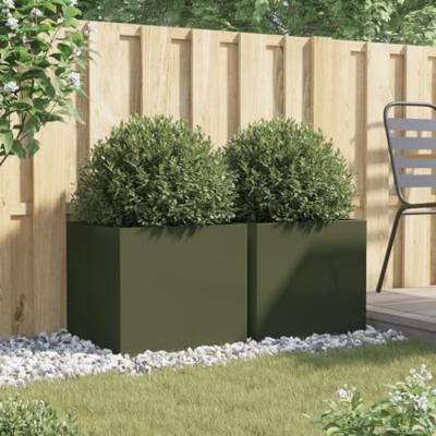 VidaXL Plantenbakken 2 st 49x47x46 cm staal olijfgroen VidaXL Plantenbakken 2 st 49x47x46 cm staal olijfgroen