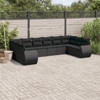 10-delige Loungeset met kussens poly rattan zwart - thumbnail