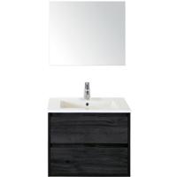 Porto Badmeubelset 70 cm - Black Oak - Keramische Wastafel Wit Slim met Spiegel - thumbnail