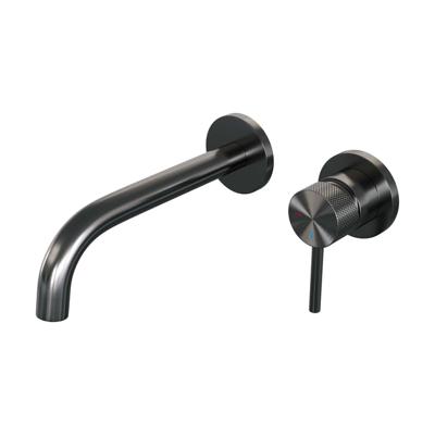 Gunmetal Carving inbouw wastafelmengkraan met gebogen uitloop en rozetten A1 gunmetal geborsteld PVD