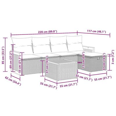 5-delige Loungeset met kussens poly rattan zwart