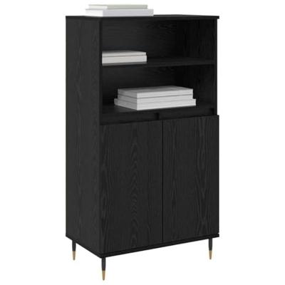 Highboard met plank met opslag met de deur Zwart 60 x 36 x 110 cm Bewerkt hout Highboard met plank met opslag met de deur Zwart 60 x 36 x 110 cm Bewerkt hout