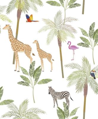 Noordwand Kids Walls Behang met giraffen, zebra's en flamingo's - 45880
