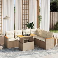 7-delige Loungeset met kussens poly rattan beige - thumbnail