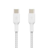 Belkin BoostCharge gevlochten USB-C/USB-C-kabel, snellaadkabel voor iPhone 16, iPhone 15 Plus/Pro/Pro Max, Samsung Galaxy S24, Pixel, iPad, Nintendo Switch, snelladen via USB Type C, 2 m, 2-pack - Wit - thumbnail