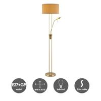 Moderne vloerlamp Up - 2-lichts staande lamp met Linnen kap - Brons - 40/40/170cm - met E27 + G9 lichtbron 7W 1076LM - Warm wit licht - Dimbaar - Met draaischakelaar - Geschikt voor woonkamers en slaapkamers - thumbnail