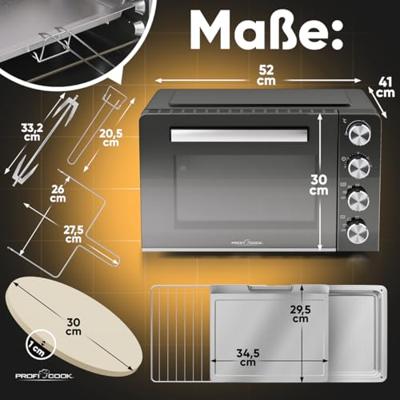 Profi Cook PC-MBG 1277 Mini-oven Multifunctioneel, Kijkvenster, Convectiefunctie, Traploze temperatuurregeling Profi Cook PC-MBG 1277 Mini-oven Multifunctioneel, Kijkvenster, Convectiefunctie, Traploze temperatuurregeling