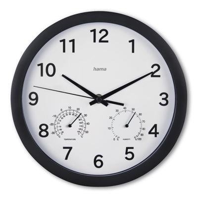 Hama Wandklok Malta met Thermo-Hygrometer Tikt Niet 25 cm Zwart/Wit