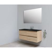 On-Line Badkamermeubelset - 120 cm - Voorgemonteerd - Ladestructuur - Acryl Wastafel - zonder Kraangat - Spiegel - Eiken - thumbnail
