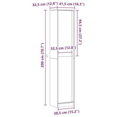 Hoge kast met LED 41,5x32,5x200 cm bewerkt hout wit
