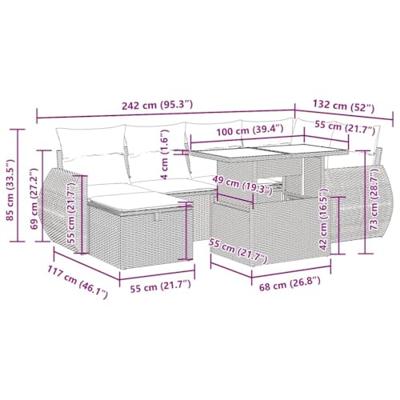 7-delige Loungeset met kussens poly rattan lichtgrijs
