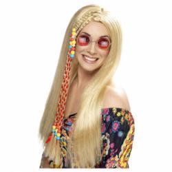 Hippy Party pruik blond met gekleurde kralen