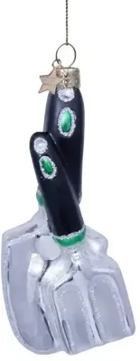Vondels glazen kerstbal tuingereedschap 12cm zilver, zwart