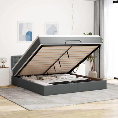 Ottoman bed met matras en LED's 160x200cm stof donkergrijs