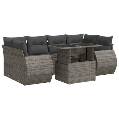 7-delige Loungeset met kussens poly rattan grijs