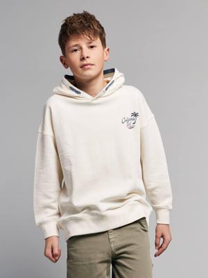 Oversized sweater met capuchon voor jongens met print op de rug ecru