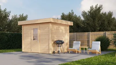 Lugarde Select Amsterdam Modern tuinhuis 300x250 cm 28 mm vuren blank- Plat dak- - Lugarde Select