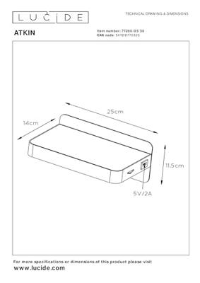 Lucide ATKIN - Bedlamp / Wandlamp - LED - 1x6W 3000K - Met USB oplaadpunt - Zwart Lucide ATKIN - Bedlamp / Wandlamp - LED - 1x6W 3000K - Met USB oplaadpunt - Zwart