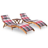 Ligbedden 2 st met tafel en kussens massief acaciahout - thumbnail