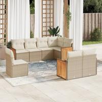 9-delige Loungeset met kussens poly rattan beige - thumbnail