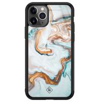 iPhone 11 Pro Max glazen hardcase - Goud blauw marmer - thumbnail