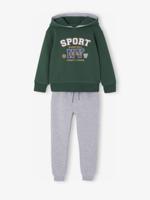 Sportieve set voor jongens met sweater met capuchon en print + effen joggingbroek korstmos - thumbnail