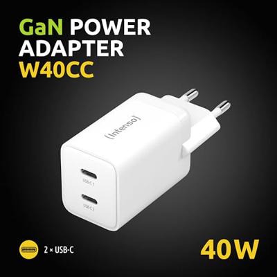 Intenso W40CC GaN USB-oplader 40 W 2x USB-C Wit Binnen GaN, USB Power Delivery (USB-PD)