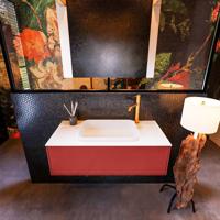 Badkamermeubelset Mondiaz Erin 100 cm met 1 Lade met RIDGE Wastafel Midden Talc met 1 kraangat Greeploos Mat Fire - thumbnail